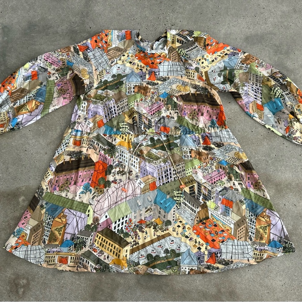 STINE GOYA Multicolor Printed Mini Dress with Pastel Cityscape